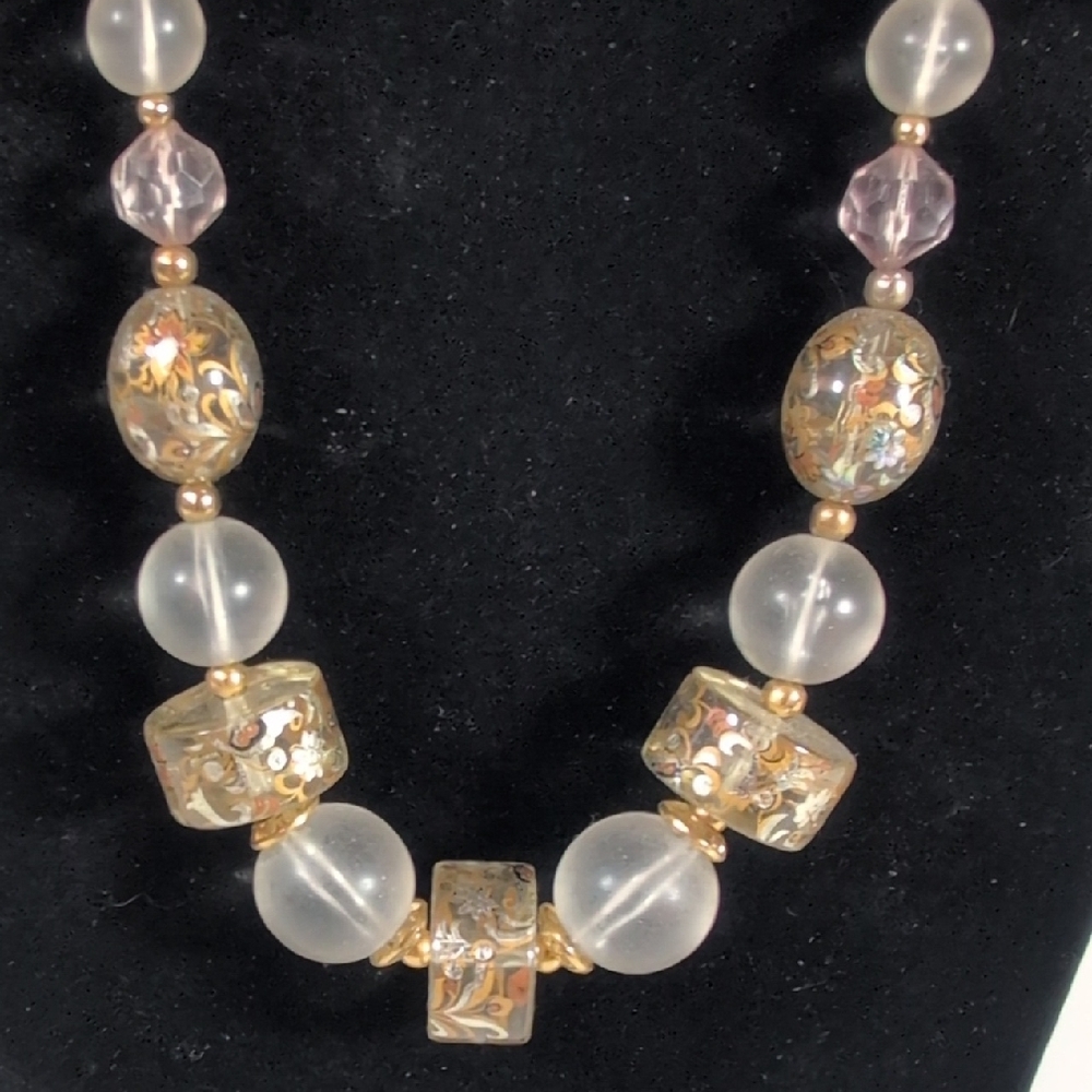 Vintage Japan Gold and Silver Beaded Necklace - Picture 2 of 6